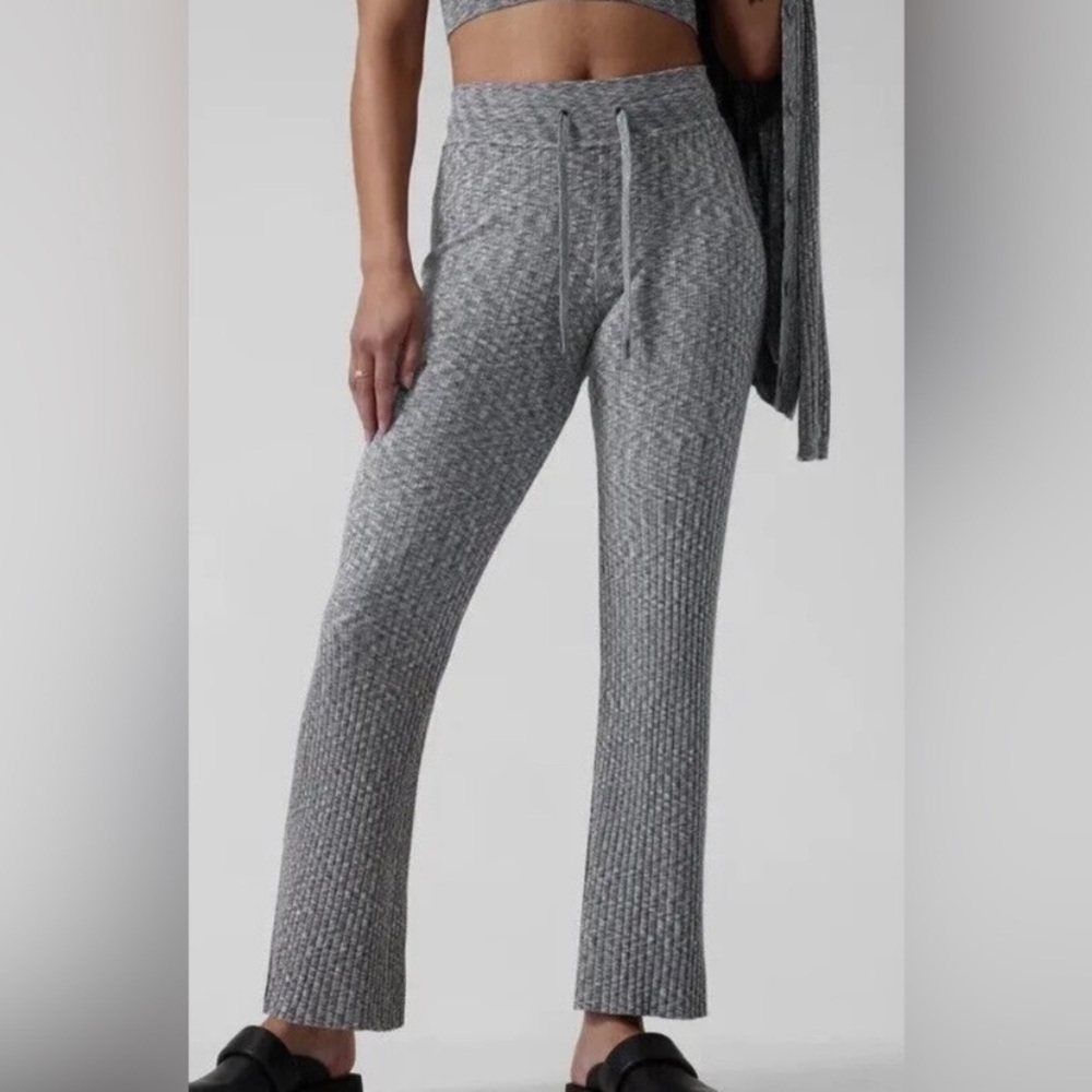 Athleta Revolve Pant Women XL Grey Ribbed Knit High Rise Drawstring 985192